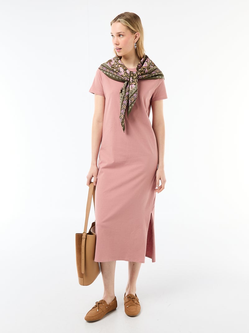 Lange jersey jurk met korte mouwen Rose - Kiabi