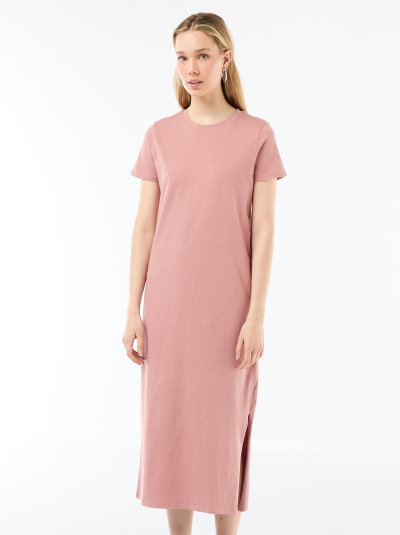 Lange jersey jurk met korte mouwen Rose - Kiabi