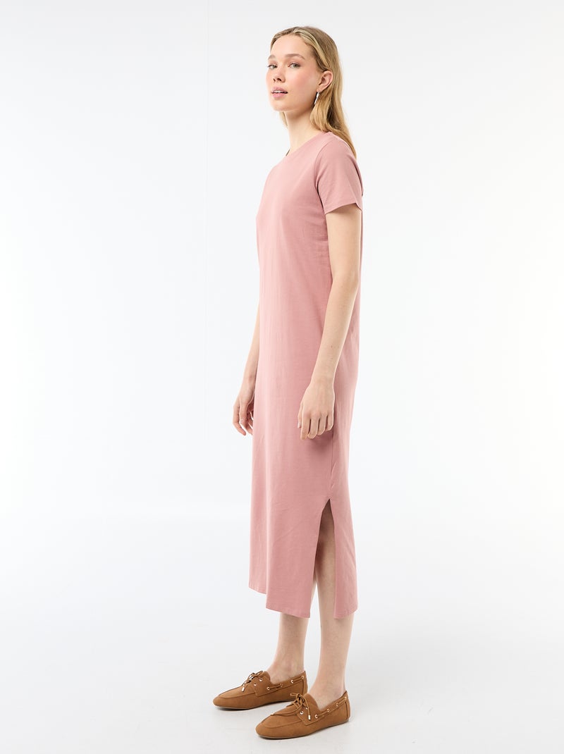 Lange jersey jurk met korte mouwen Rose - Kiabi