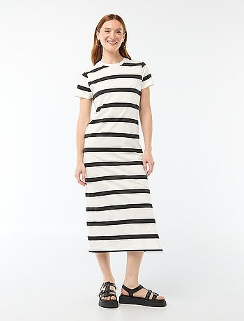Lange jersey jurk met korte mouwen