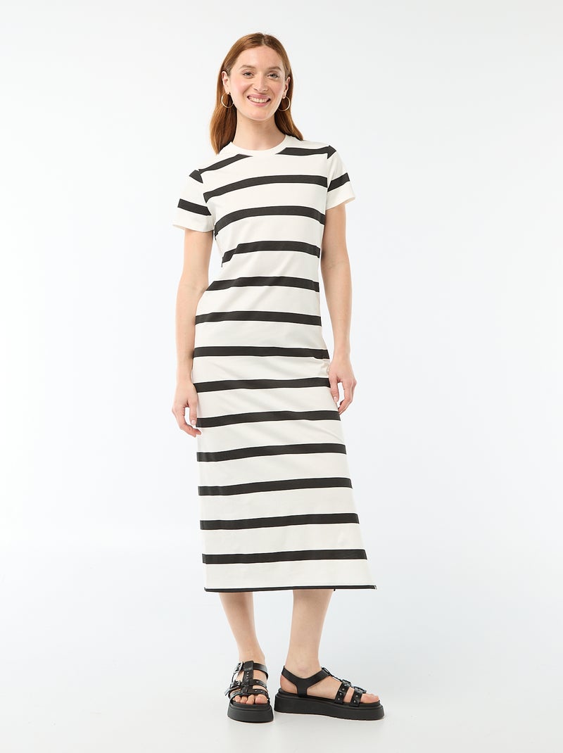 Lange jersey jurk met korte mouwen Wit - Kiabi