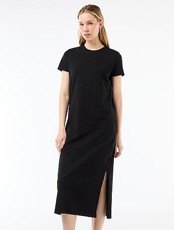 Lange jersey jurk met korte mouwen