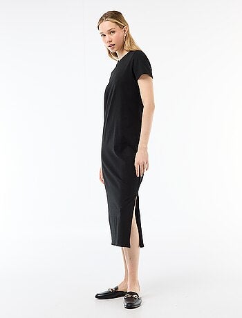Lange jersey jurk met korte mouwen