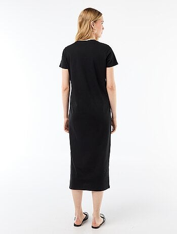 Lange jersey jurk met korte mouwen