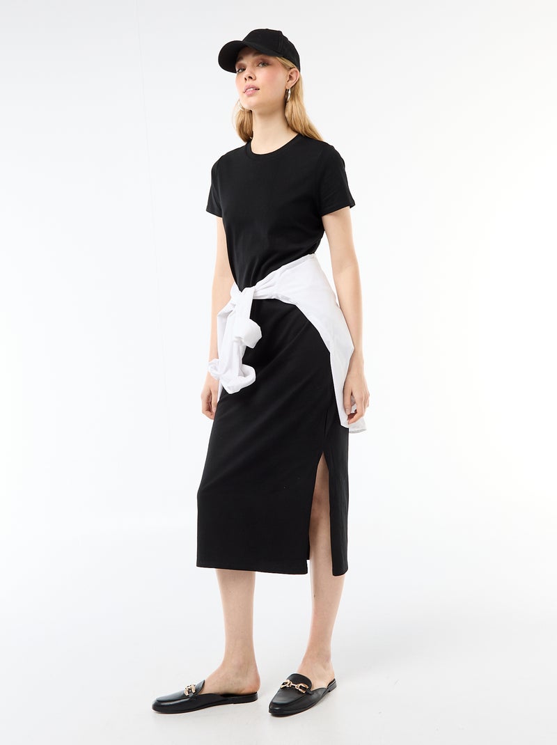 Lange jersey jurk met korte mouwen Zwart - Kiabi