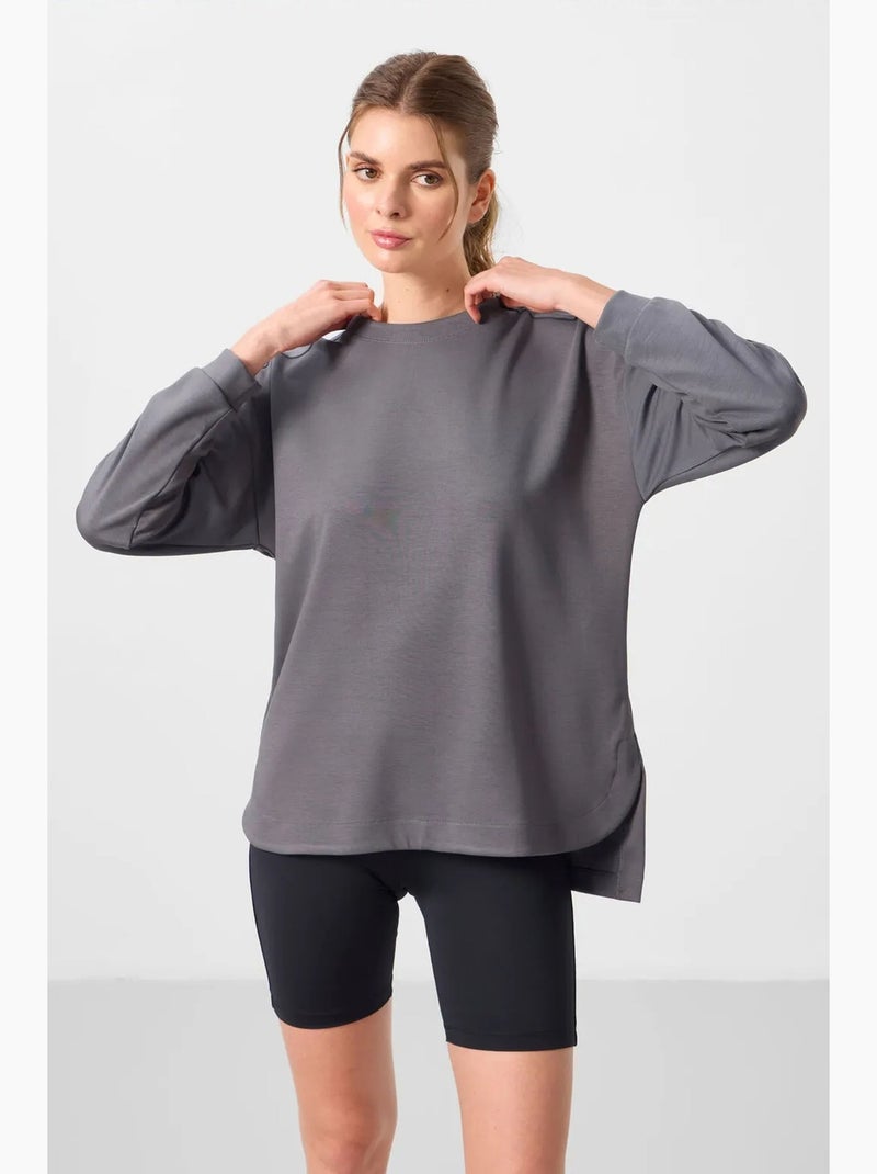 Lange jersey tuniek met lange mouwen tommy Grijs Zwart - Kiabi
