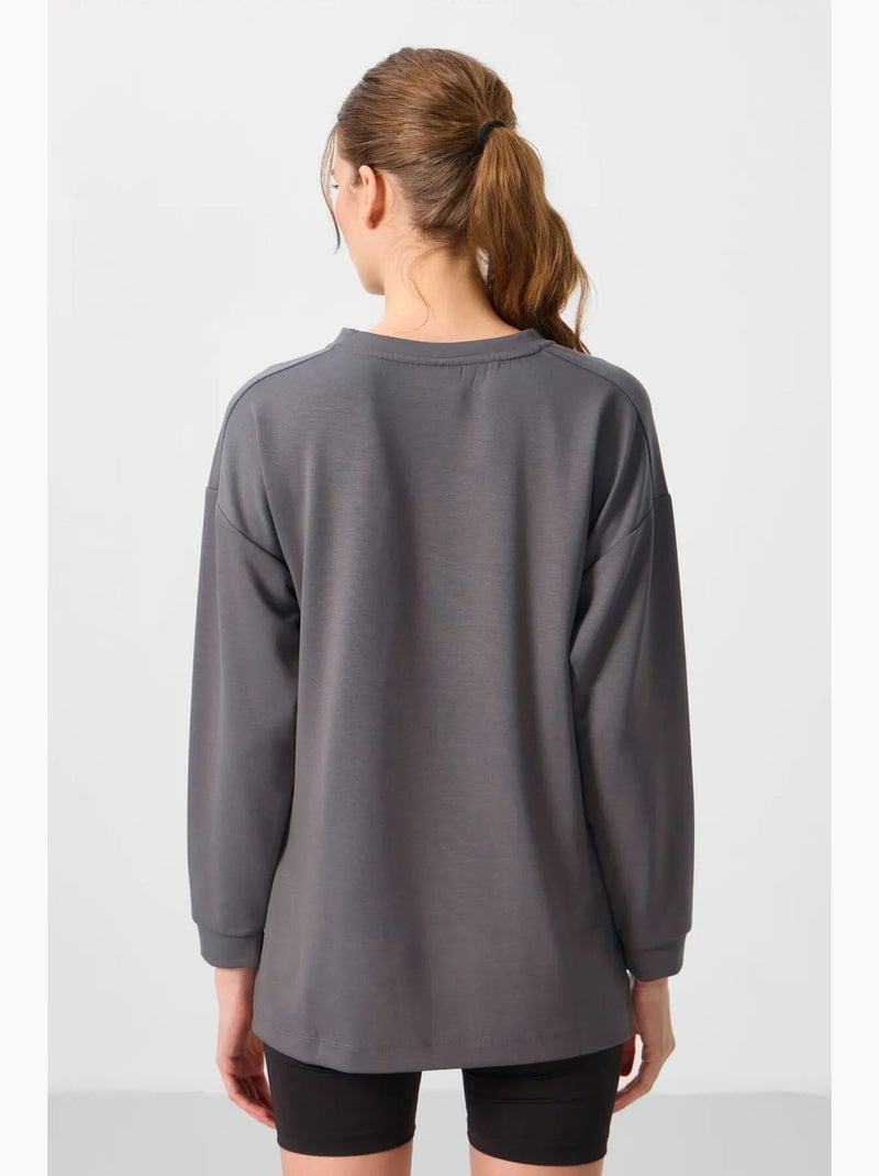 Lange jersey tuniek met lange mouwen tommy Grijs Zwart - Kiabi