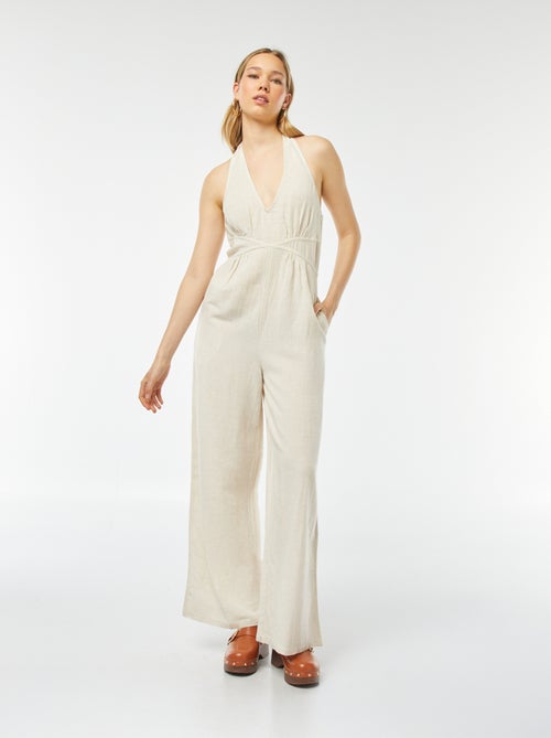 Lange jumpsuit zonder mouwen met strikkoordjes - Kiabi