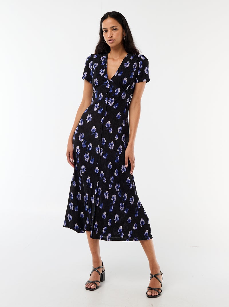 Lange jurk met all-over fijne print Blauw - Kiabi