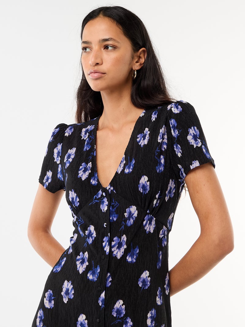 Lange jurk met all-over fijne print Blauw - Kiabi