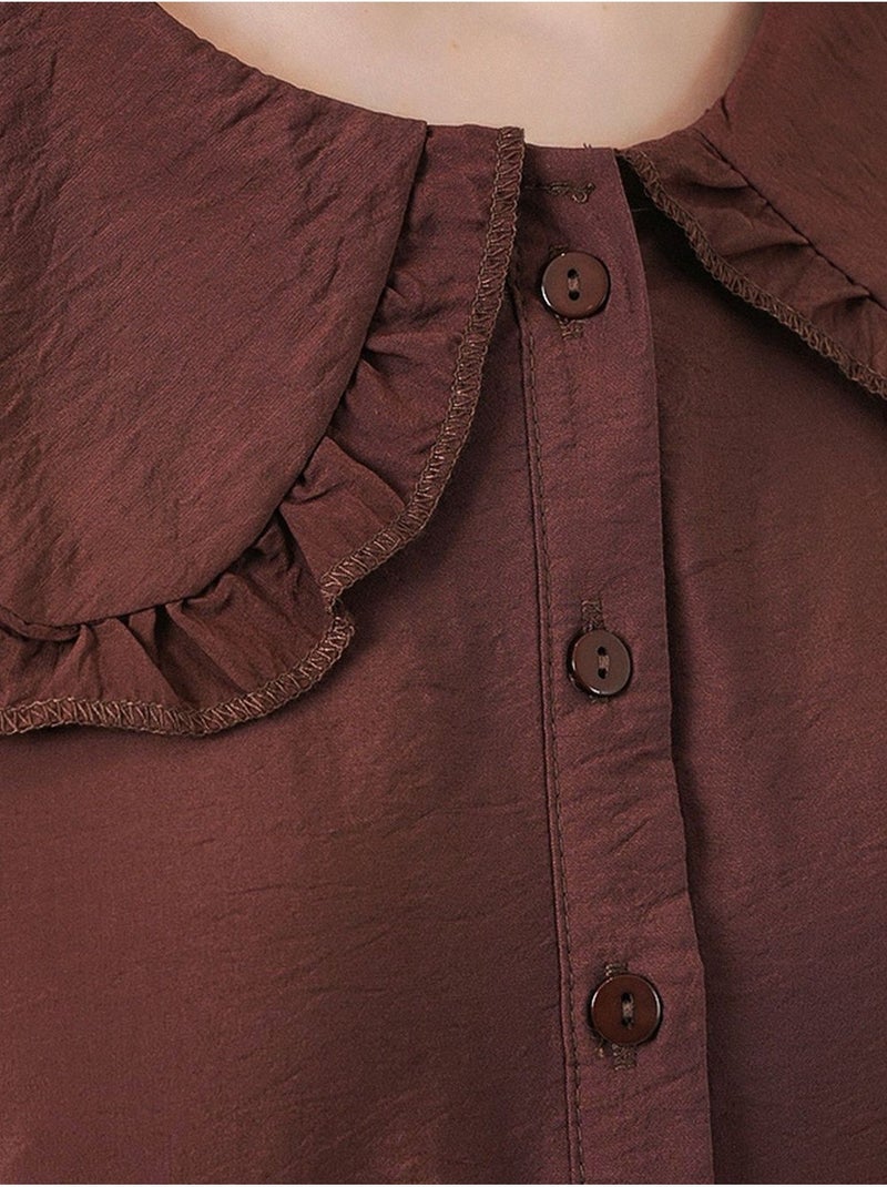 Lange jurk met babykraag en knoopsluiting bdart Chocoladebruin - Kiabi
