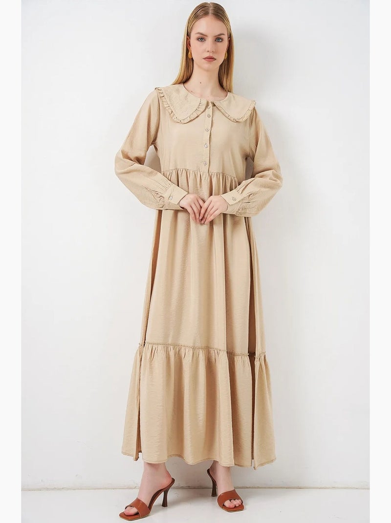 Lange jurk met babykraag en knoopsluiting bdart Klei-beige - Kiabi