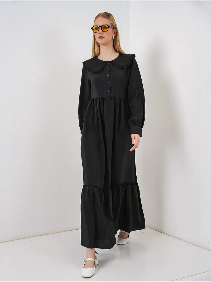Lange jurk met babykraag en knoopsluiting bdart Zwart - Kiabi