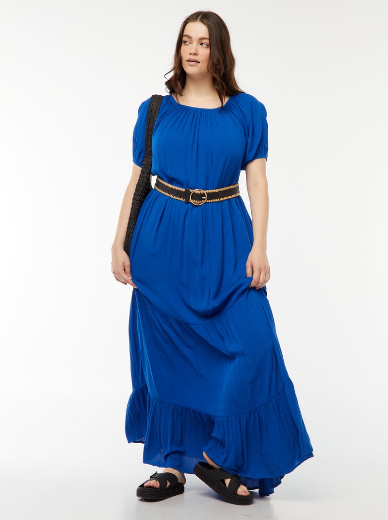 Lange jurk met bardothals Blauw - Kiabi