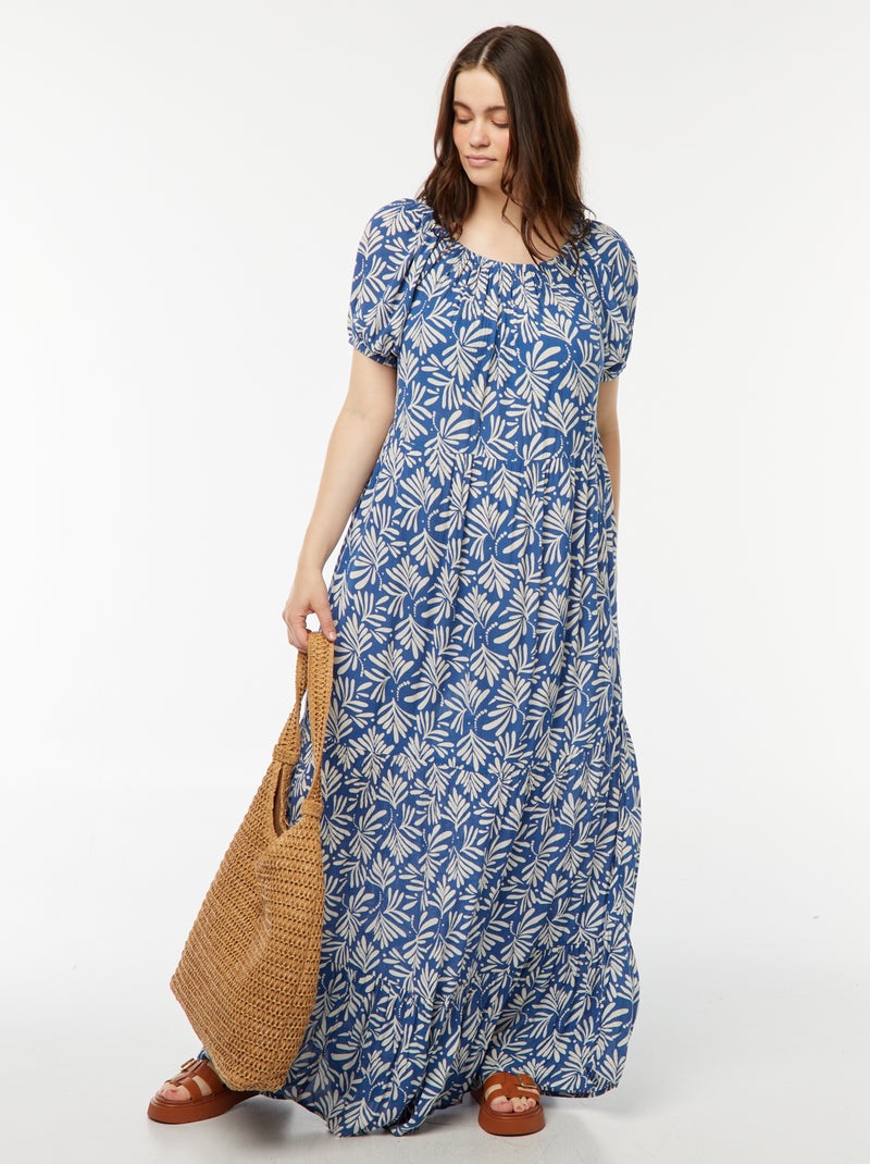 Lange jurk met bardothals Blauw - Kiabi