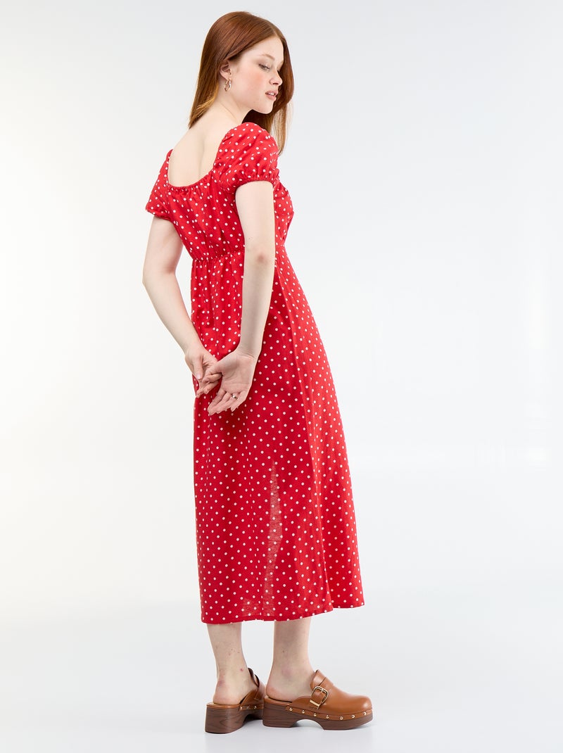 Lange jurk met bardotkraag Rood - Kiabi