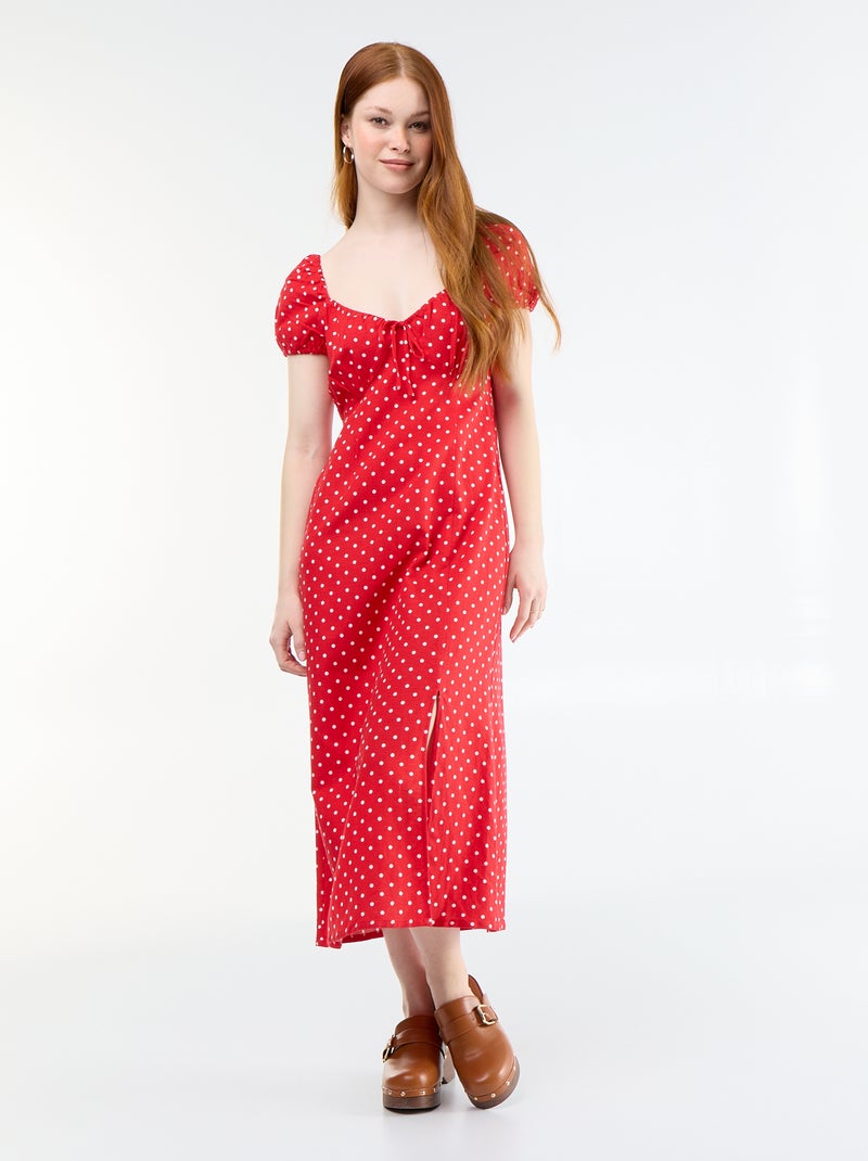 Lange jurk met bardotkraag Rood - Kiabi