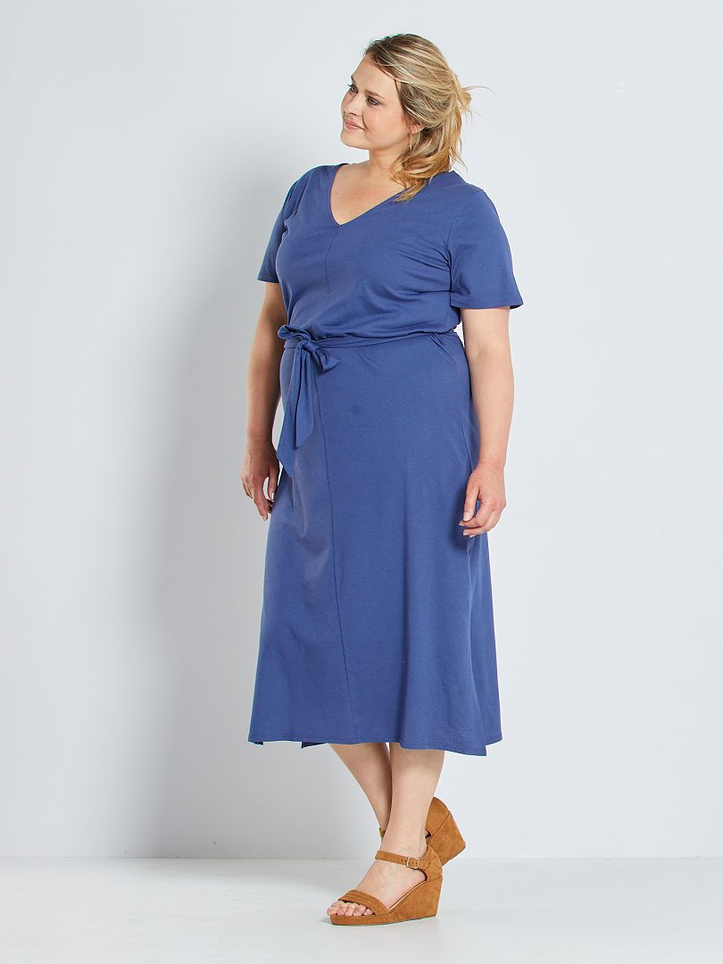 Lange jurk met ceintuur kobalt blauw - Kiabi