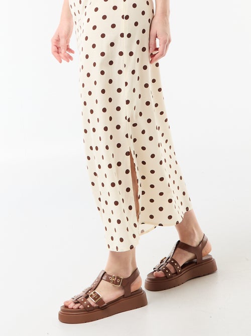 Lange jurk met fijne spaghettibandjes en stippen - Kiabi