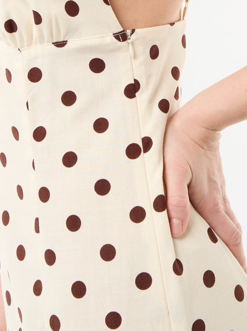 Lange jurk met fijne spaghettibandjes en stippen - Kiabi