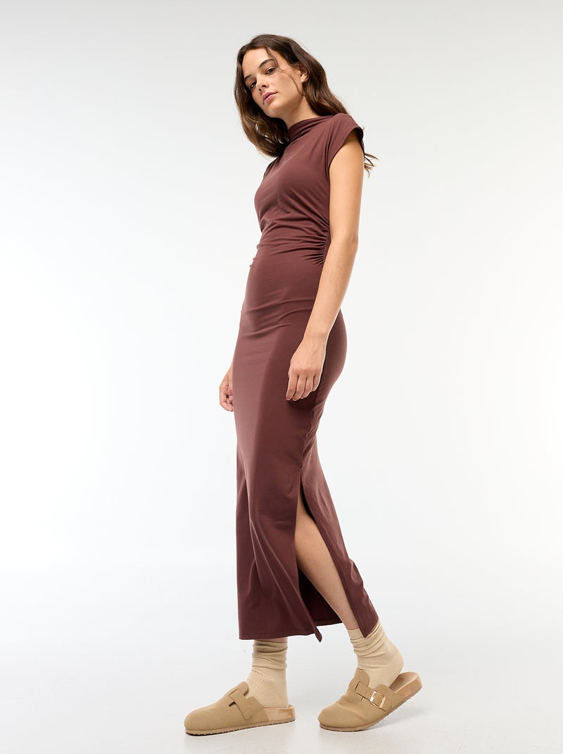 Lange jurk met fronsjes Bruin - Kiabi