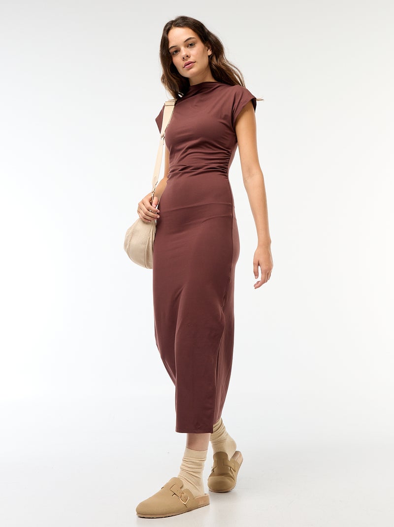 Lange jurk met fronsjes Bruin - Kiabi