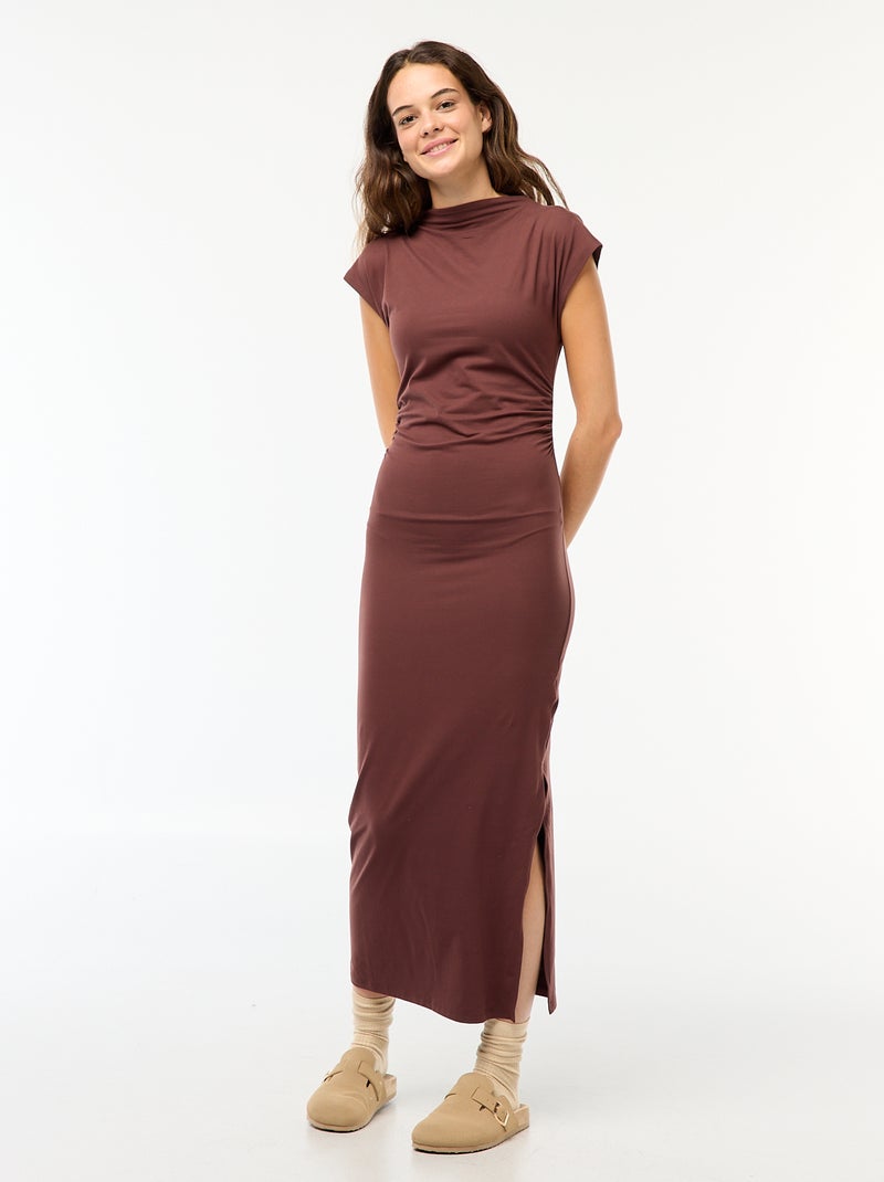 Lange jurk met fronsjes Bruin - Kiabi