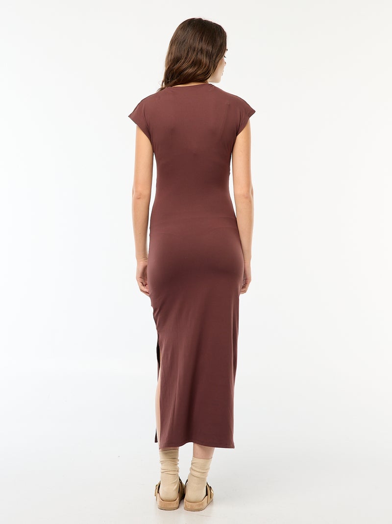 Lange jurk met fronsjes Bruin - Kiabi