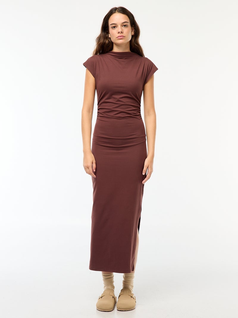 Lange jurk met fronsjes Bruin - Kiabi