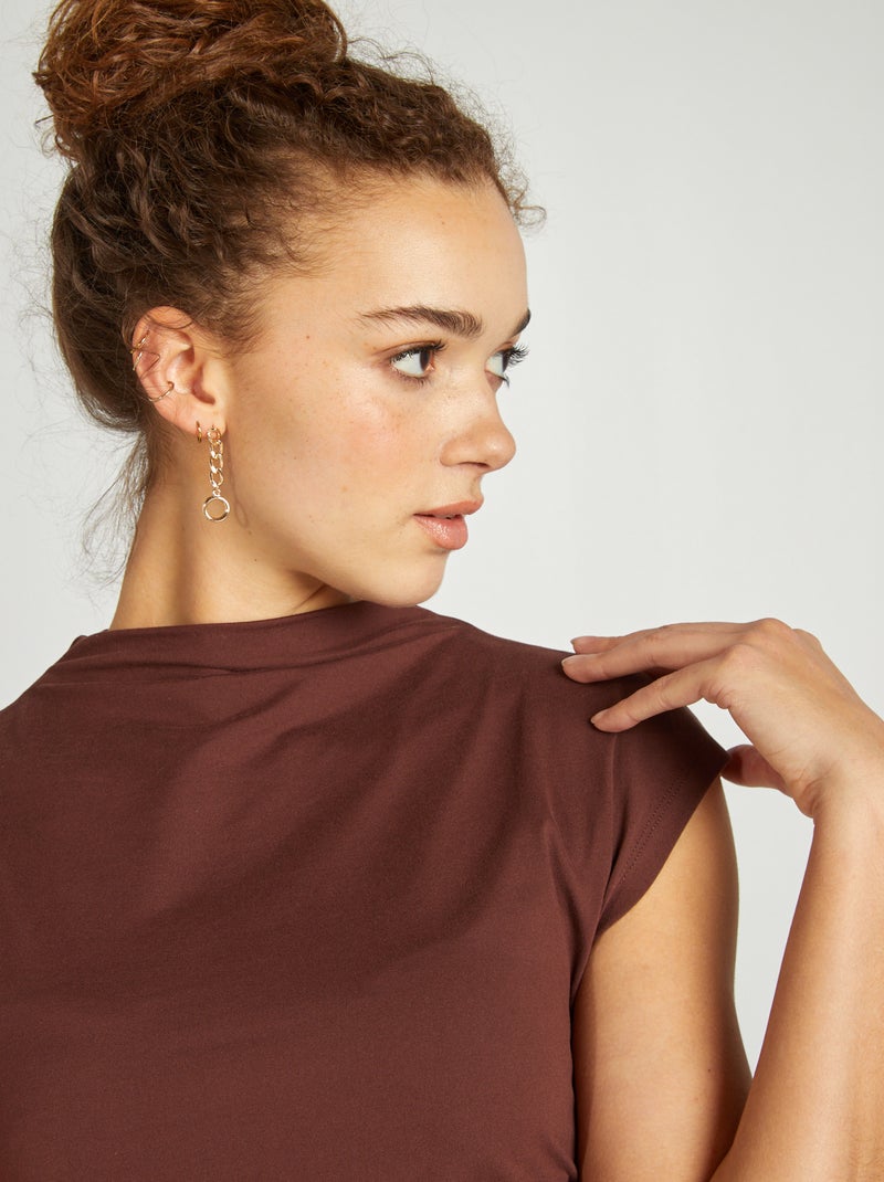 Lange jurk met gedrapeerd effect BRUIN - Kiabi