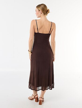 Lange jurk met motief en fijne schouderbandjes