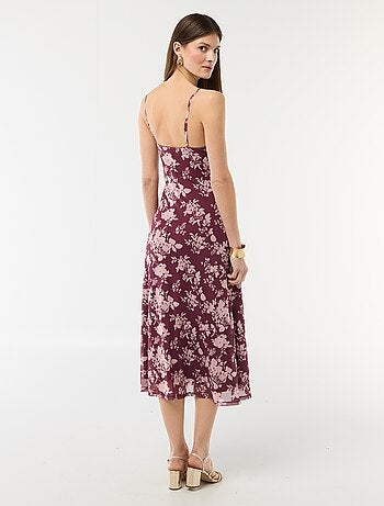 Lange jurk met motief en fijne schouderbandjes