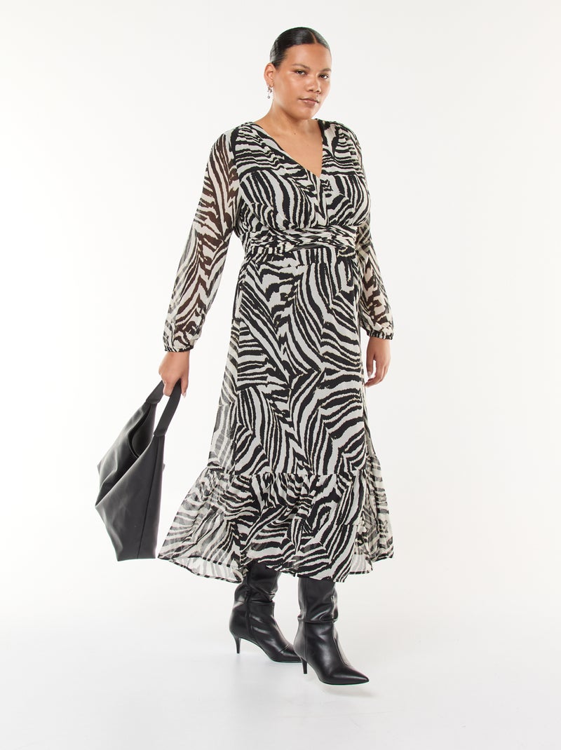 Lange jurk met motiefje en lange mouw Wit Grote Maten Dame