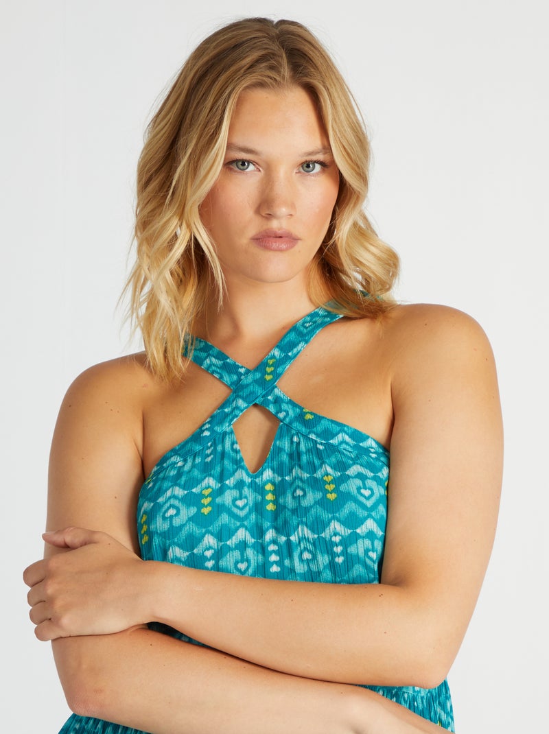Lange jurk met overslag BLAUW - Kiabi