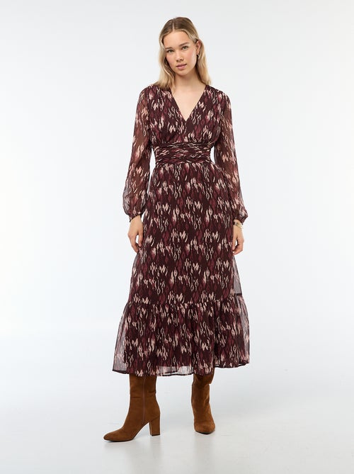 Lange jurk met print en ruche - Kiabi