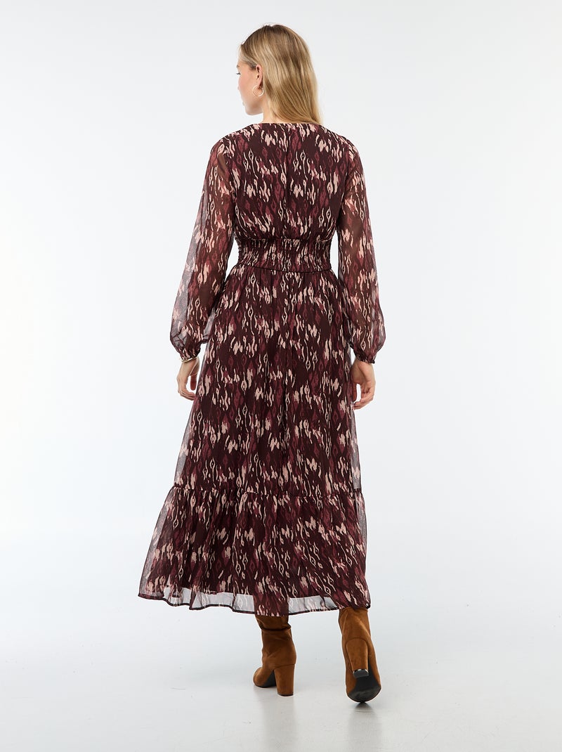 Lange jurk met print en ruche Paars - Kiabi