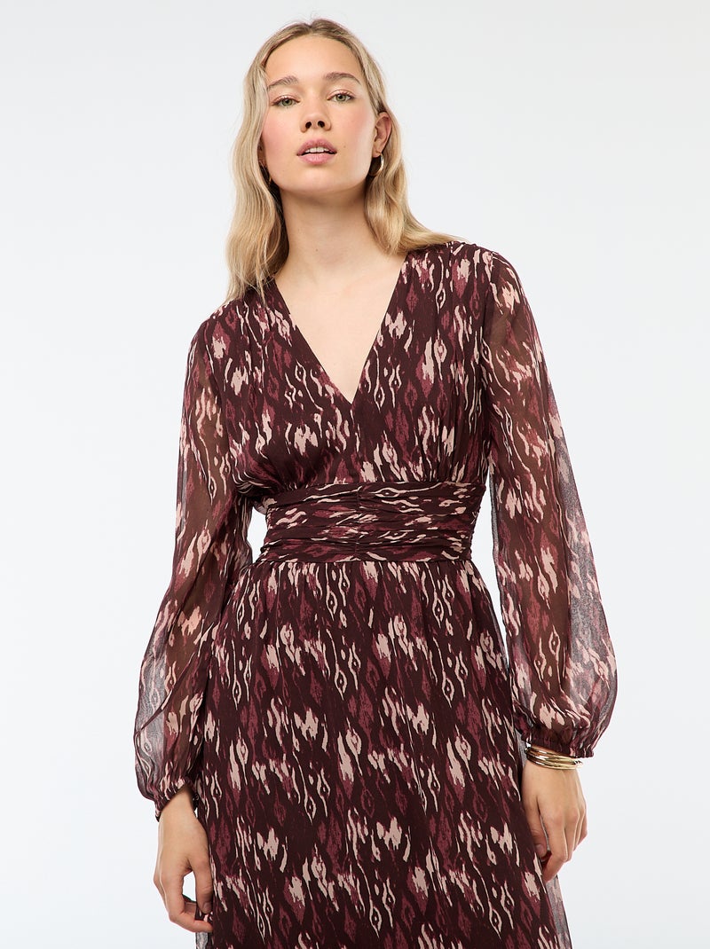 Lange jurk met print en ruche Paars - Kiabi