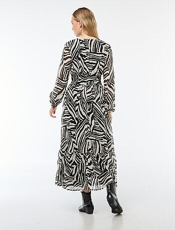 Lange jurk met print en ruche