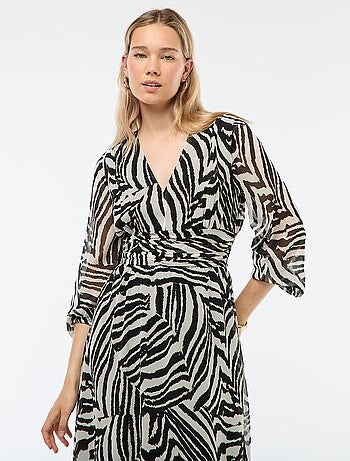 Lange jurk met print en ruche