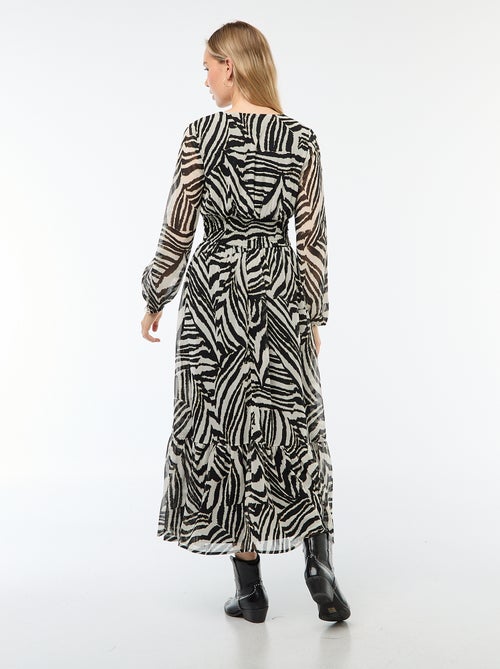 Lange jurk met print en ruche - Kiabi