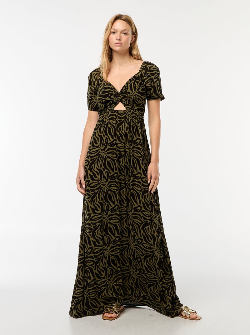Lange jurk met print en splitjes Groen - Kiabi