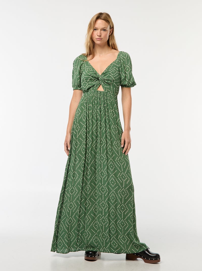 Lange jurk met print en splitjes Groen - Kiabi