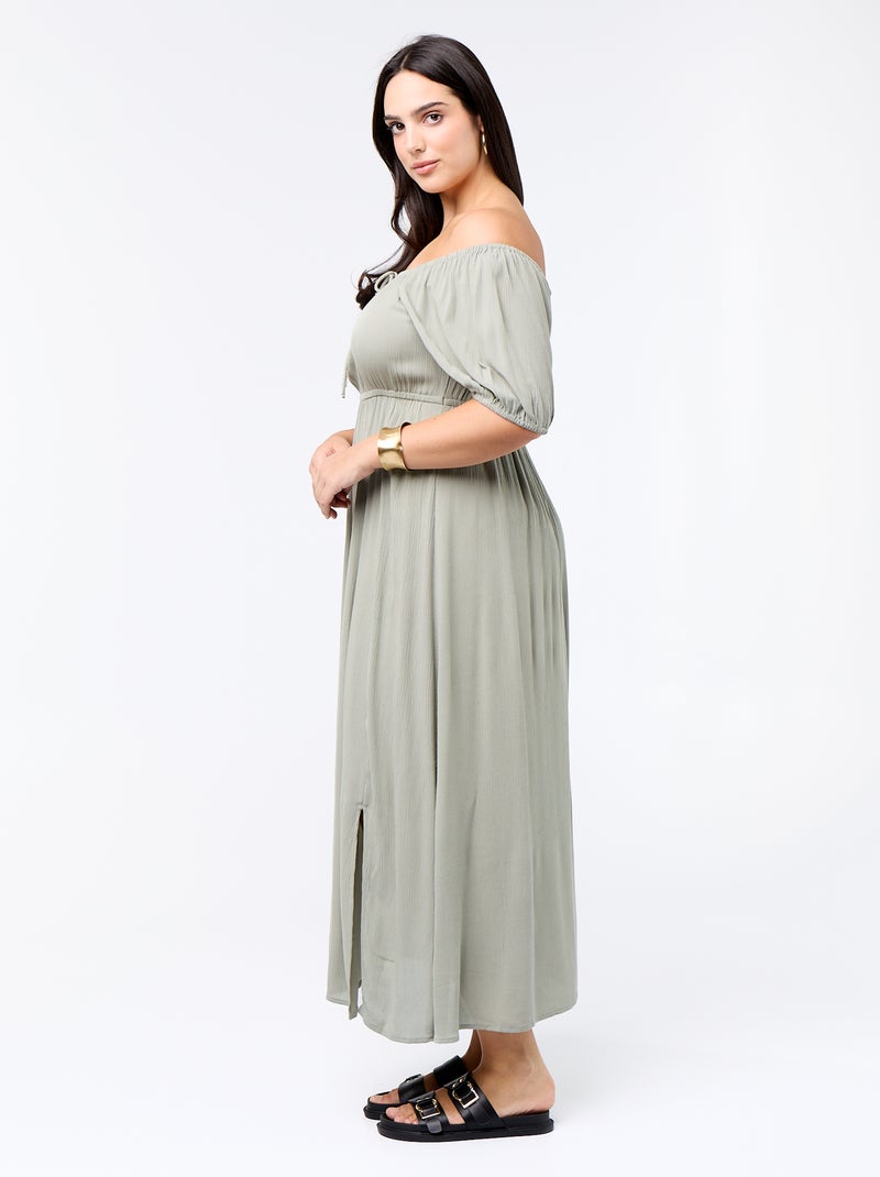 Lange jurk met ronde hals en decolleté Groen - Kiabi