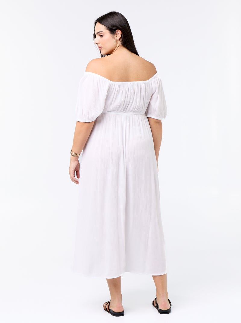 Lange jurk met ronde hals en decolleté Wit - Kiabi