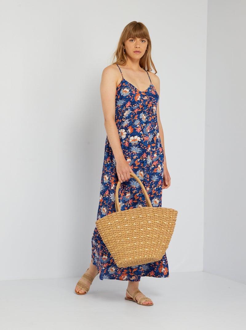 Lange jurk met strokenrok BLAUW - Kiabi