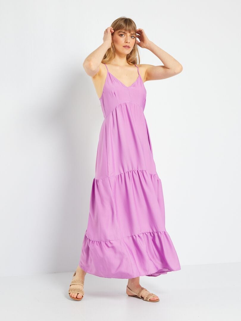 Lange jurk met strokenrok roze - Kiabi
