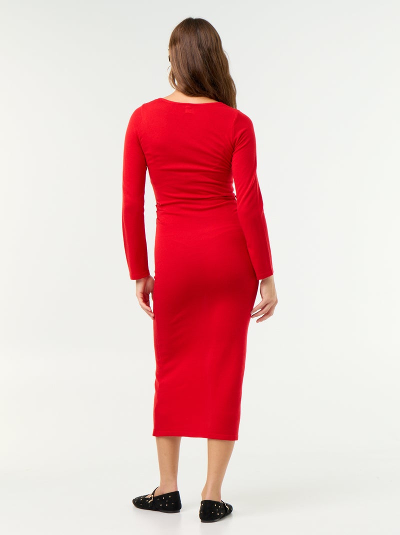 Lange jurk met taillejuweel Rood - Kiabi