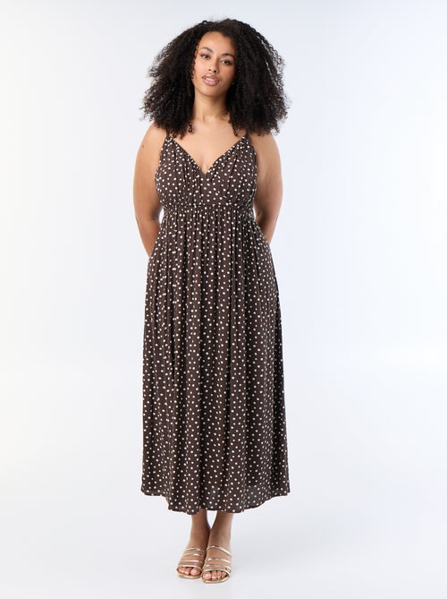 Lange jurk van crêpetricot met smalle bandjes - Kiabi