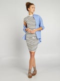 Lange jurk van elastische ribstof WIT - Kiabi