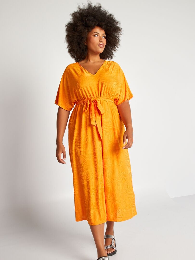 Lange jurk van getextureerd jerseytricot oranje - Kiabi